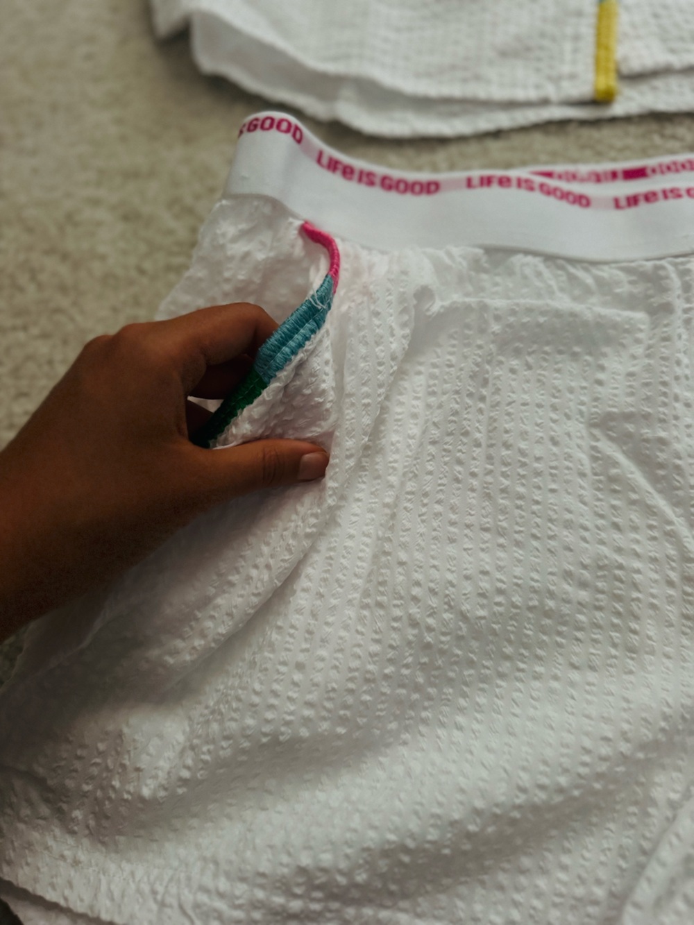 Life Is Good Sleep Set Seersucker Embroidered Rainbow Pajama Top & Shorts White - Picture 9 of 12